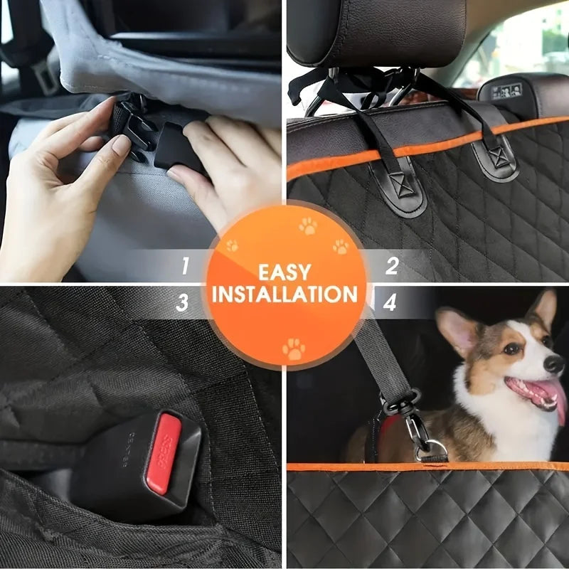 Waterproof Dog Car Seat Cover Hammock with Side Flaps & Seat Belt Openings – Non-Slip Back Seat Protector 