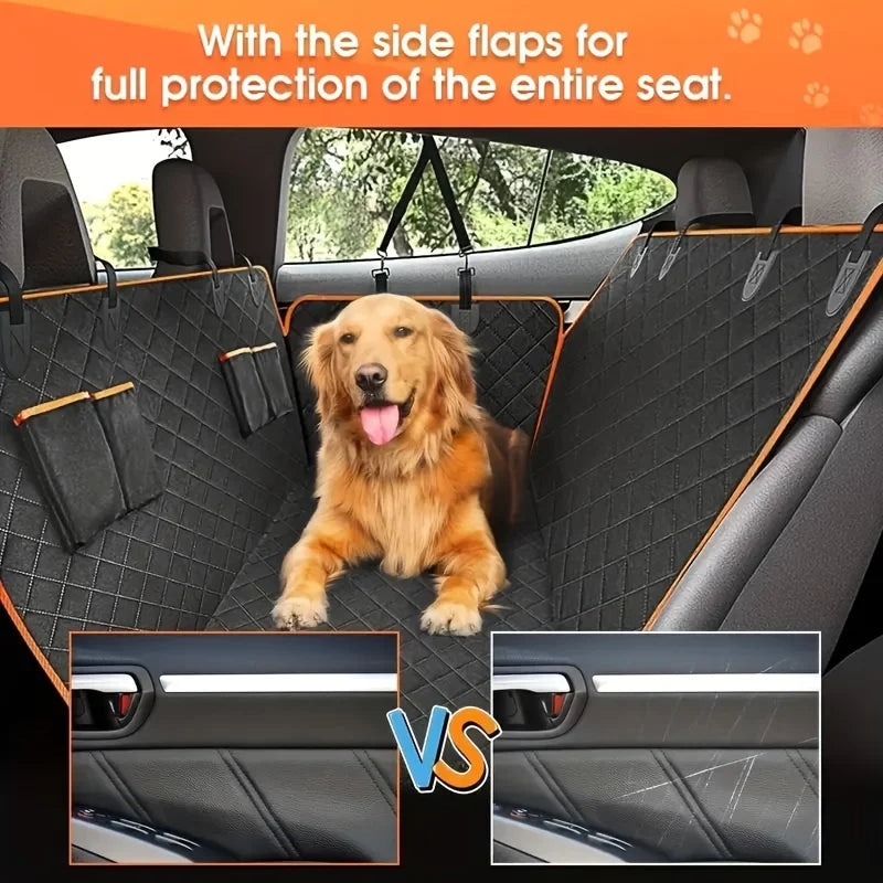 Waterproof Dog Car Seat Cover Hammock with Side Flaps & Seat Belt Openings – Non-Slip Back Seat Protector 