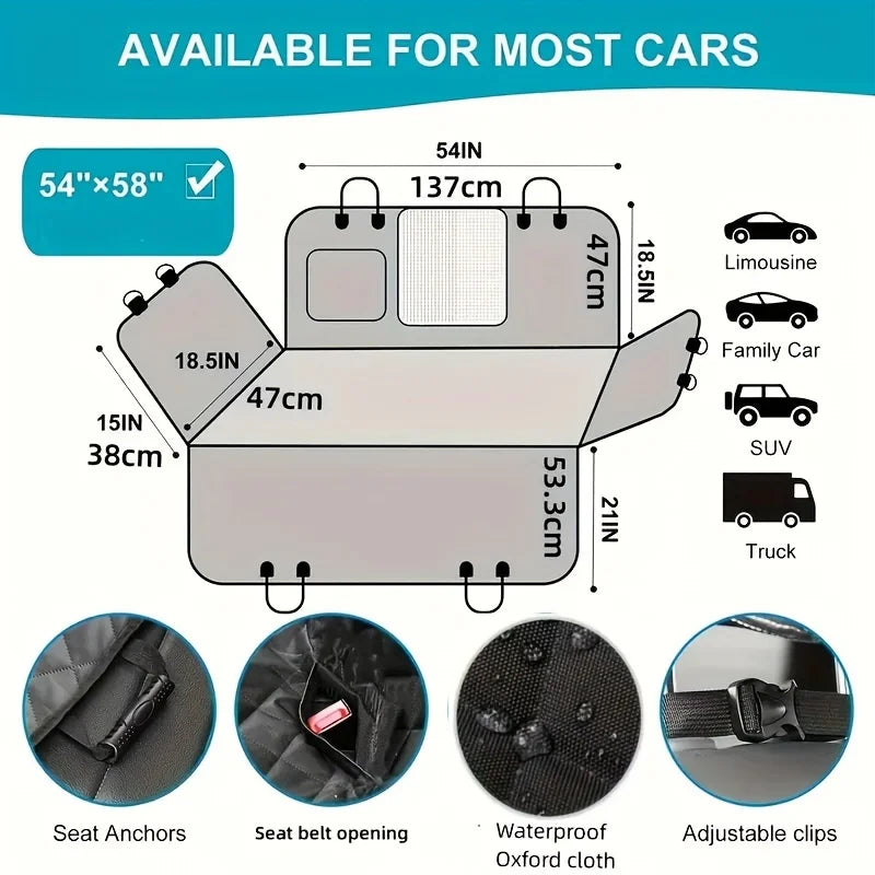 Waterproof Dog Car Seat Cover Hammock with Side Flaps & Seat Belt Openings – Non-Slip Back Seat Protector 