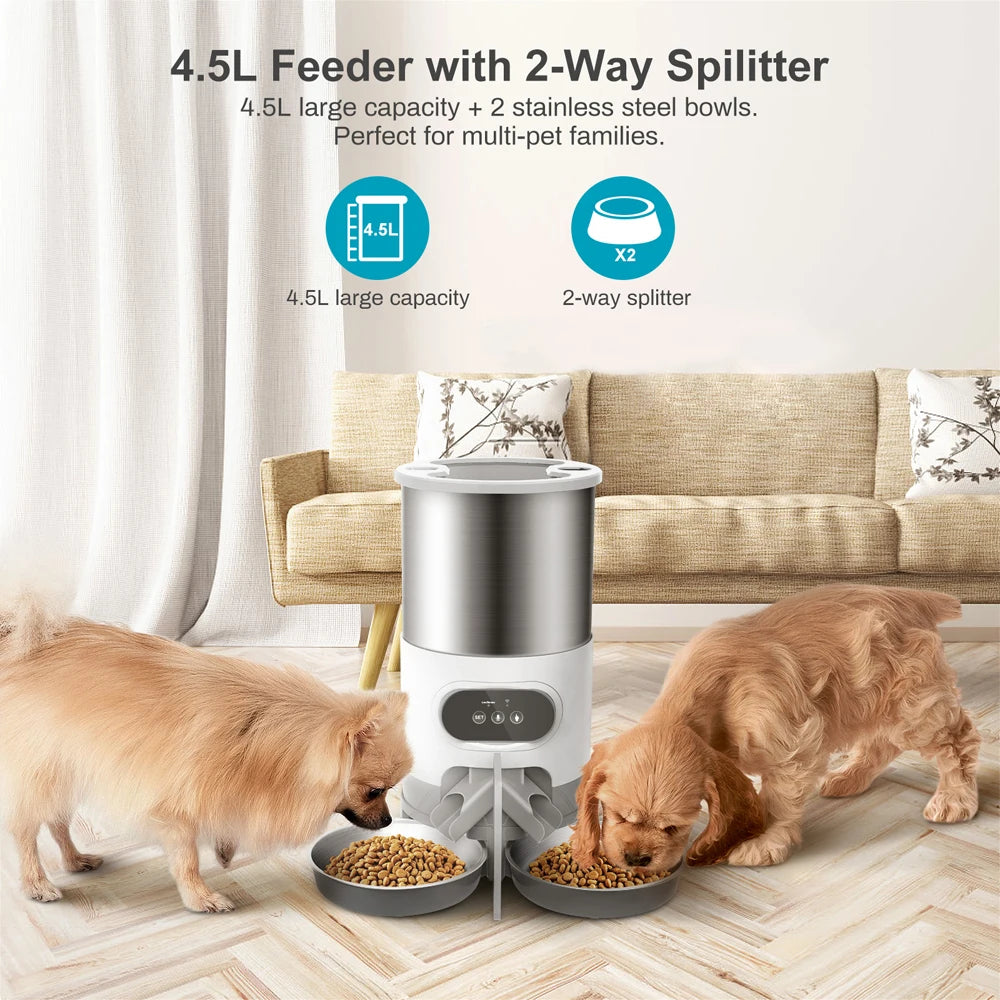 Smart Automatic Pet Feeder – 4.5L WiFi Food Dispenser with Voice Recording