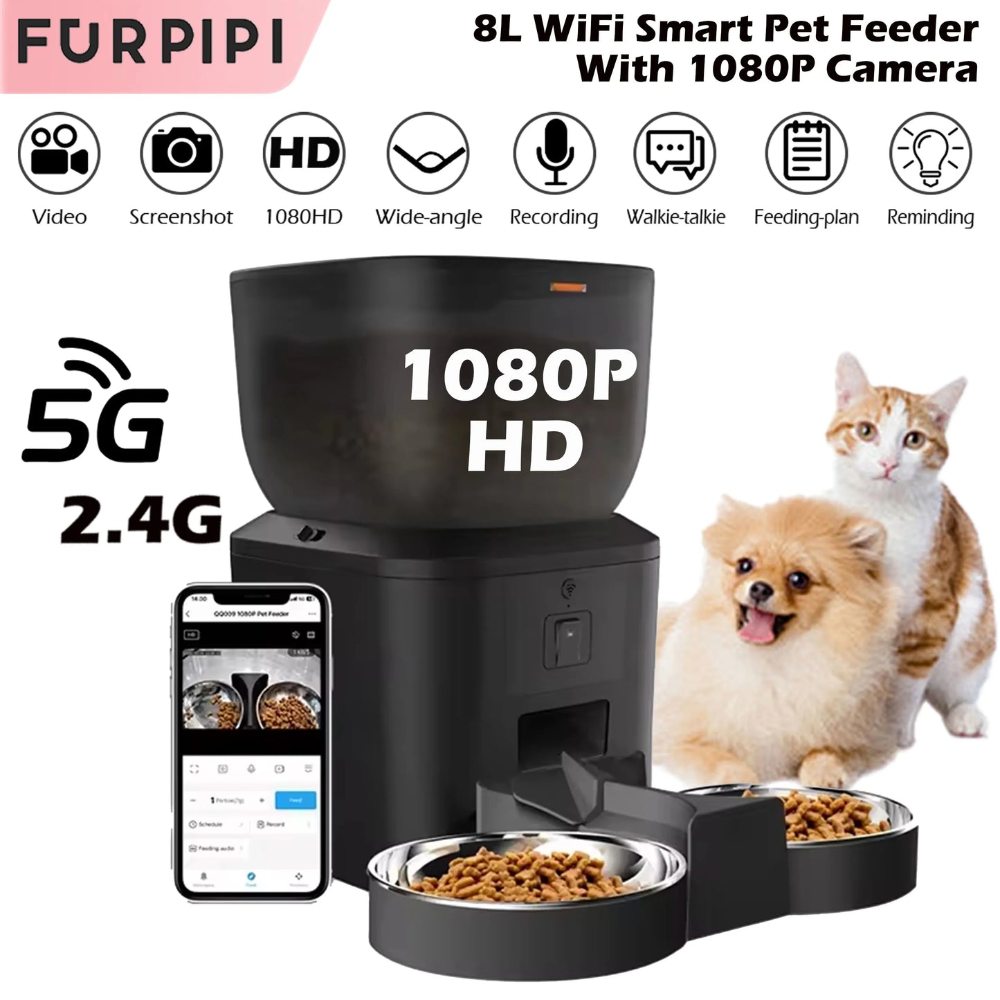 Smart Automatic Pet Feeder with 1080P HD Camera – 4L WiFi Food Dispenser for Cats & Dogs