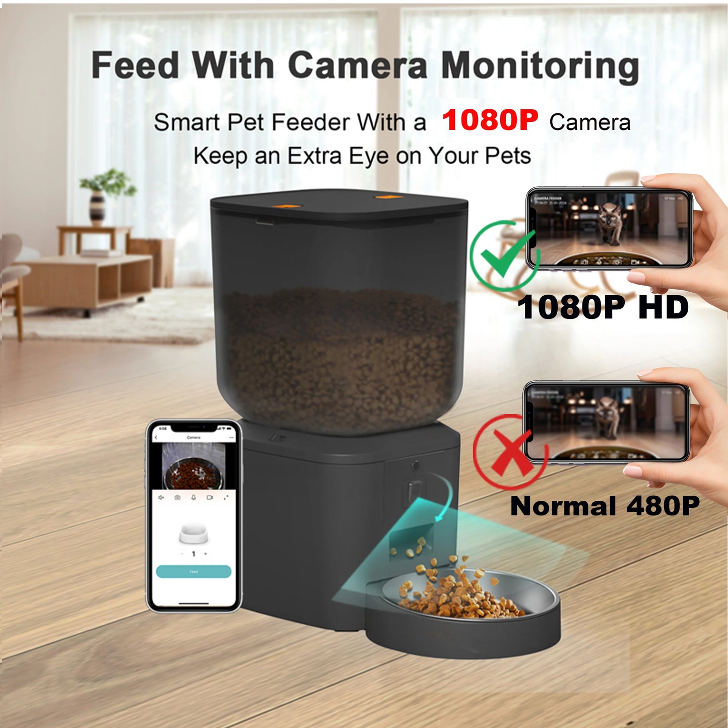 Smart Automatic Pet Feeder with 1080P HD Camera – 4L WiFi Food Dispenser for Cats & Dogs