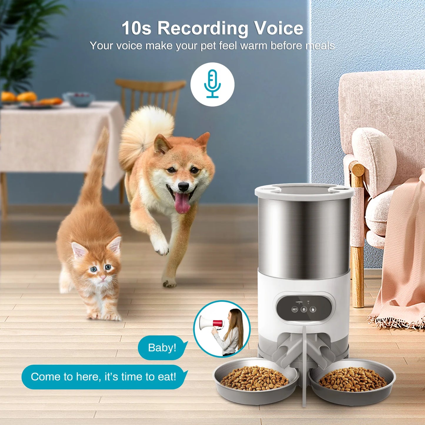 Smart Automatic Pet Feeder – 4.5L WiFi Food Dispenser with Voice Recording