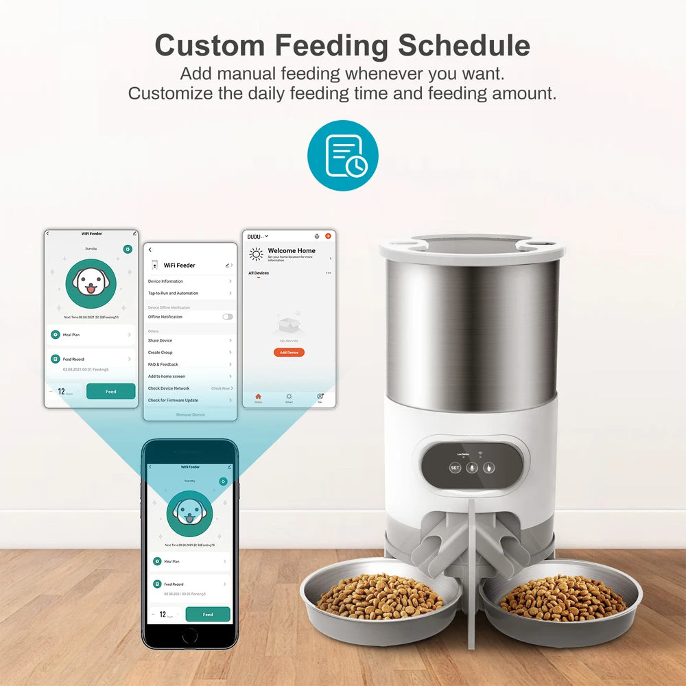 Smart Automatic Pet Feeder – 4.5L WiFi Food Dispenser with Voice Recording