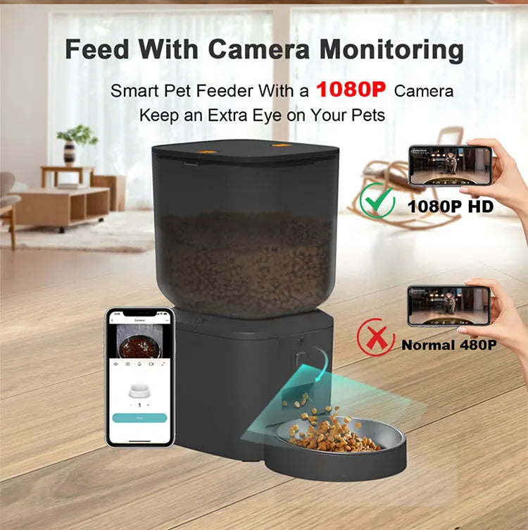 Smart Automatic Pet Feeder with 1080P HD Camera – 4L WiFi Food Dispenser for Cats & Dogs