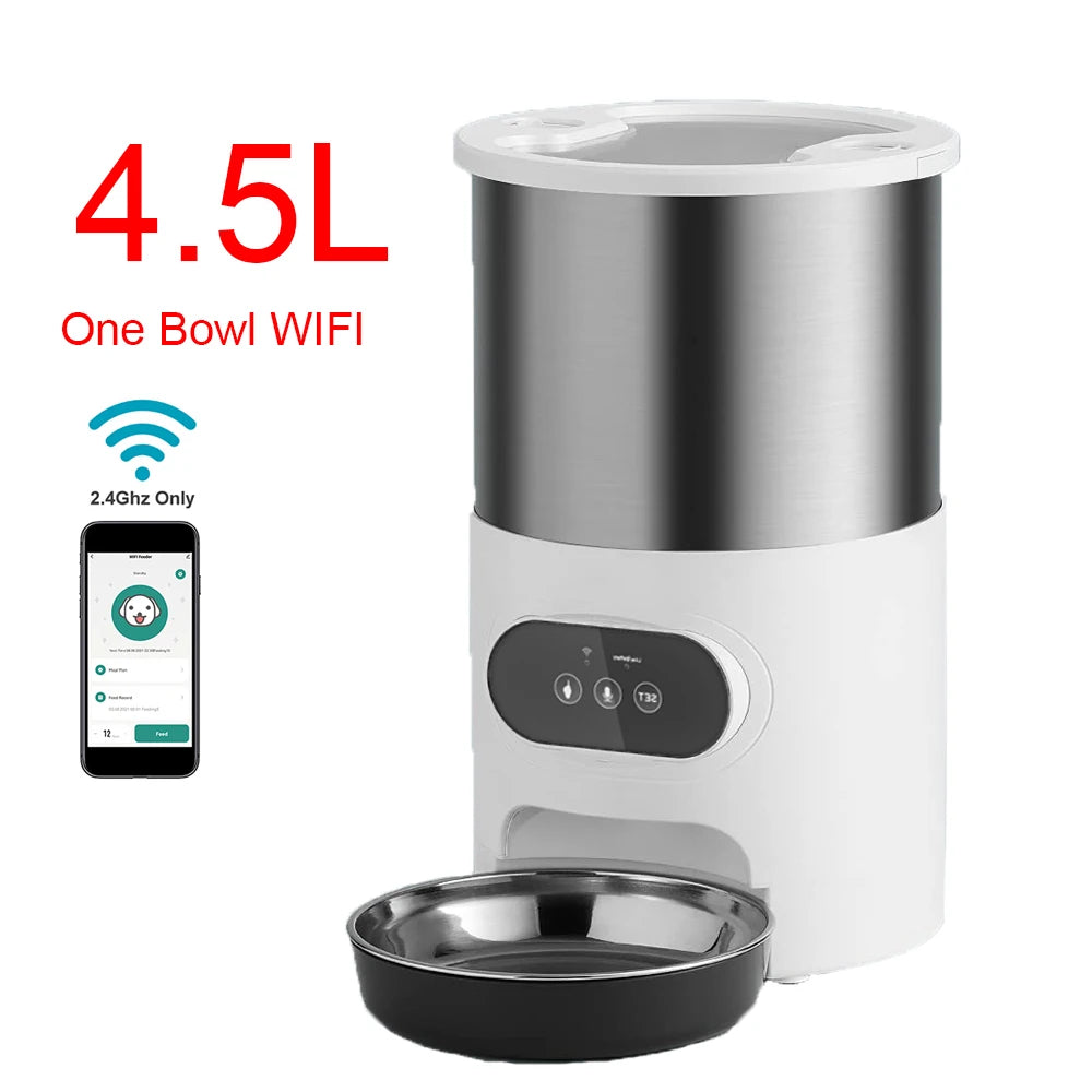 Smart Automatic Pet Feeder – 4.5L WiFi Food Dispenser with Voice Recording