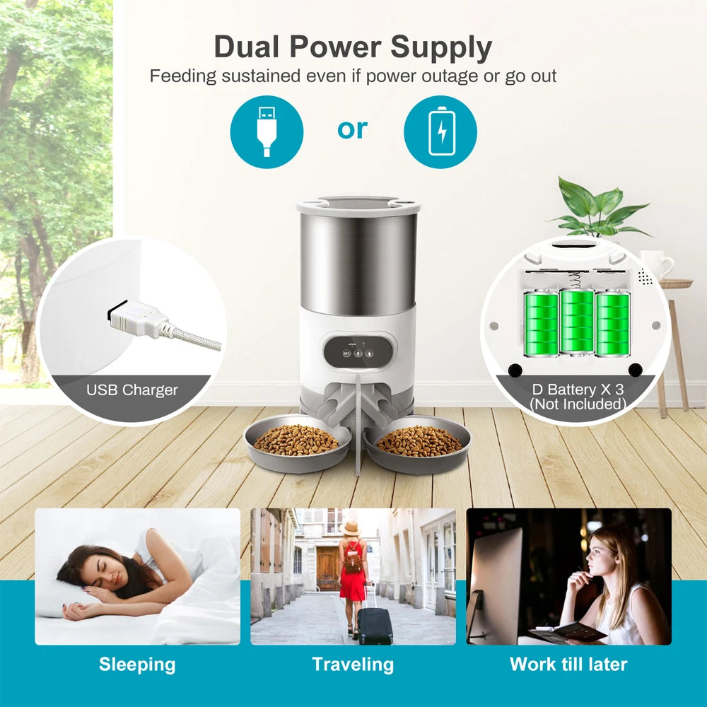 Smart Automatic Pet Feeder – 4.5L WiFi Food Dispenser with Voice Recording