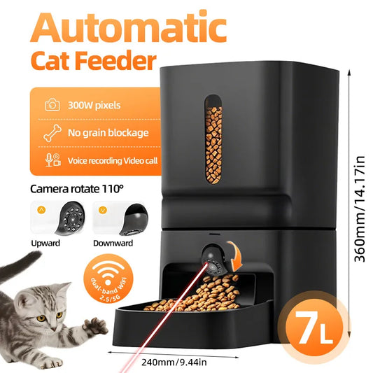 7L Smart Automatic Pet Feeder with Camera – Large Capacity WiFi Food Dispenser for Cats & Dogs