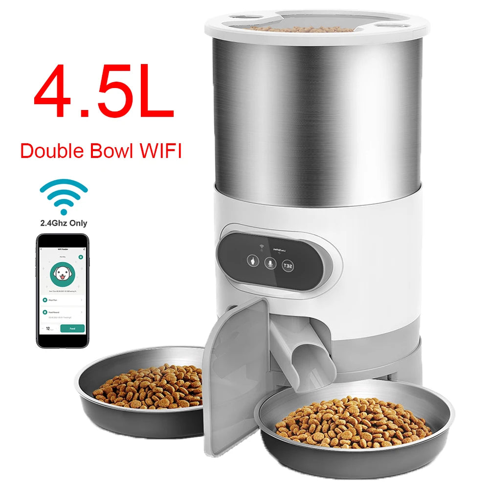 Smart Automatic Pet Feeder – 4.5L WiFi Food Dispenser with Voice Recording